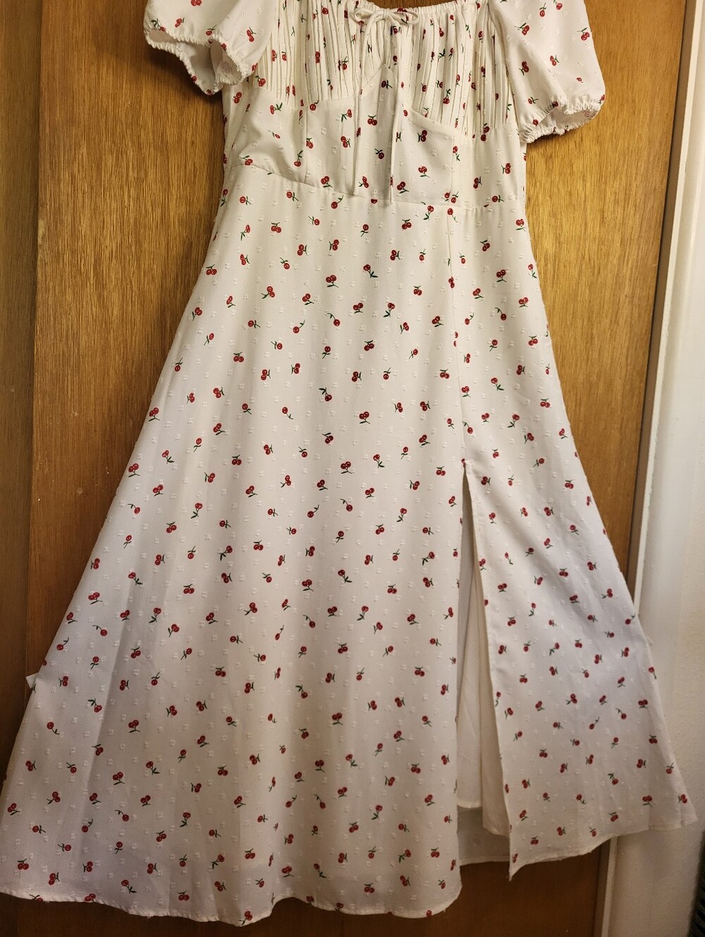 Petal And Pup Jill Cherry Print Milkmaid Midi Dress Shirred Bust Detail. Large - Picture 15 of 16